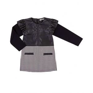 NEW EMC girls' long sleeve leather dress in black/white